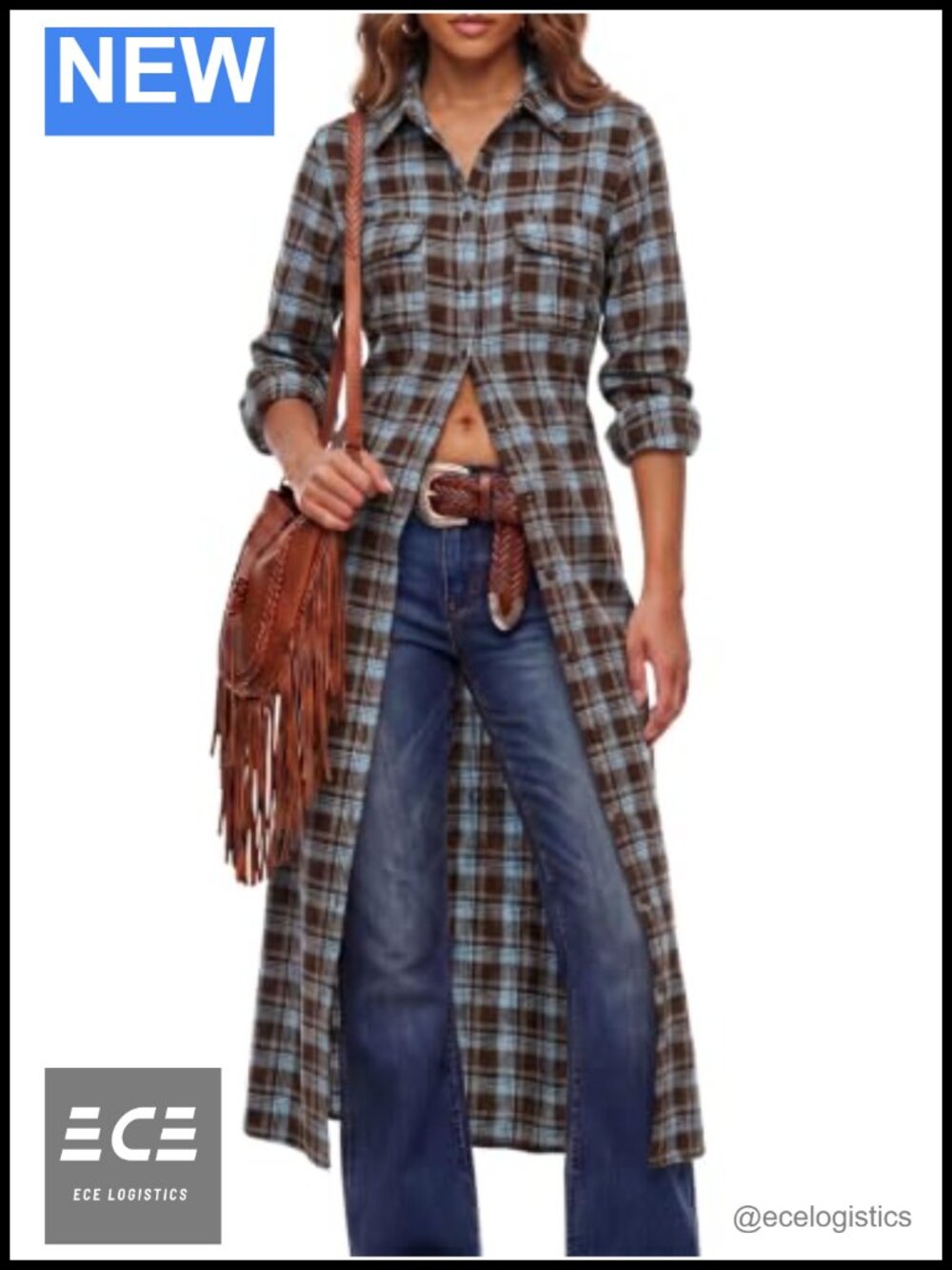 Womens Plaid Button Down Shacket Long Flannel Shirt Jacket Tie Waist